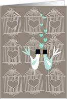 Cute Birds with Cages - Gay Wedding Invitation card