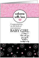 Welcome with Love Baby Girl - Congratulations card