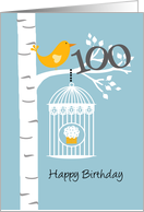 100th birthday - Bird in birch tree card