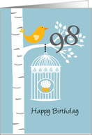 98th birthday - Bird in birch tree card