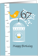 67th birthday - Bird in birch tree card