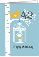 42nd birthday - Bird in birch tree card