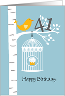 41st birthday - Bird in birch tree card