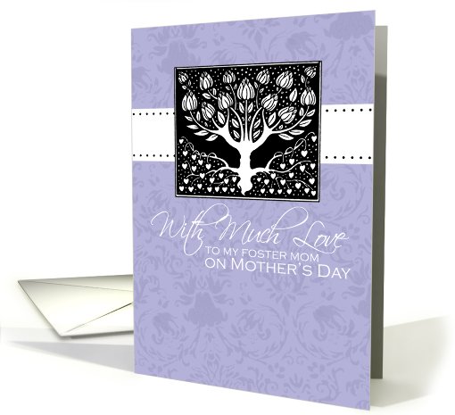 Foster Mom - purple love tree - With Much Love on Mother's Day card