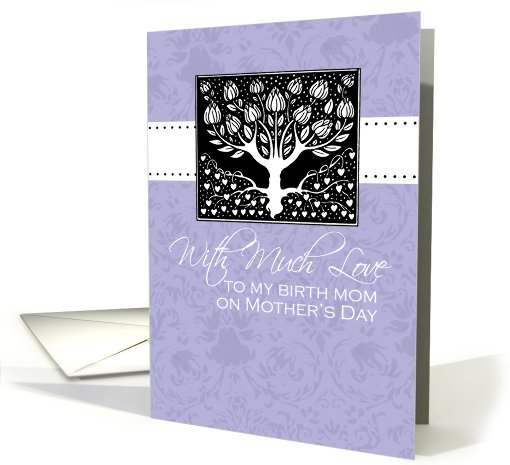 Birth Mom - purple love tree - With Much Love on Mother's Day card