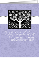 Birth Mom - purple love tree - With Much Love on Mother’s Day card