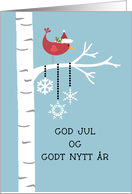 Red Cardinal in Birch Tree Norwegian Christmas card