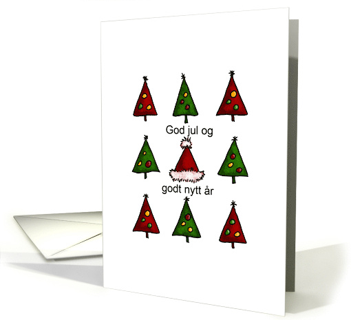 Christmas Trees and Santa Hats Wishes in Norwegian card (702661)