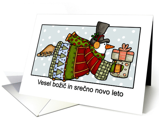Slovenian - Flying Snowman Christmas card (704293)
