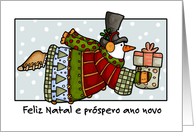 Portuguese - Flying Snowman Christmas card