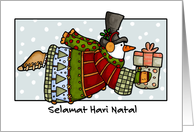 Malay - Flying Snowman Christmas card