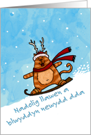 Welsh - Snowboard cat Christmas card