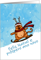 Portuguese - Snowboard cat Christmas card