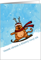 Czech - Snowboard cat Christmas card