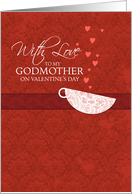 With love to my Godmother on Valentine’s Day - Red Damask Teacup card