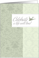 Memorial Service Invitation - Green Damask - Celebrate a Life Well Lived card