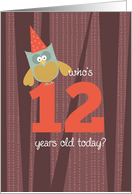 Birthday Owl - twelve years old card