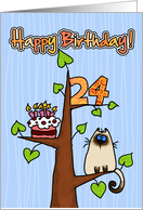 Happy Birthday - 24 years old - Kitty and Cake in tree card
