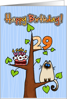 Happy Birthday - 29 years old - Kitty and Cake in tree card