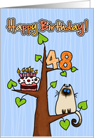 Happy Birthday - 48 years old - Kitty and Cake in tree card