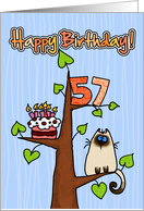 Happy Birthday - 57 years old - Kitty and Cake in tree card