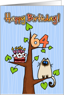 Happy Birthday - 64 years old - Kitty and Cake in tree card