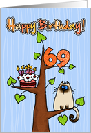 Happy Birthday - 69 years old - Kitty and Cake in tree card
