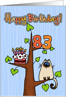 Happy Birthday - 83 years old - Kitty and Cake in tree card