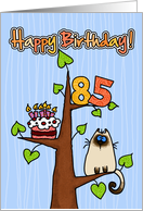 Happy Birthday - 85 years old - Kitty and Cake in tree card