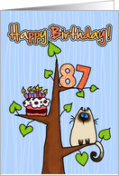 Happy Birthday - 87 years old - Kitty and Cake in tree card