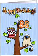 Happy Birthday - 88 years old - Kitty and Cake in tree card