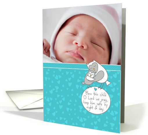 Owls - Baby Boy Birth Announcement - Customizable Photo card (836310)