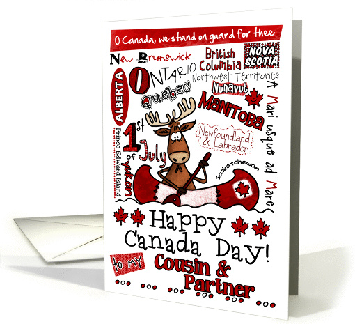 Cousin & Partner - Happy Canada Day - Canoe moose card (856918)