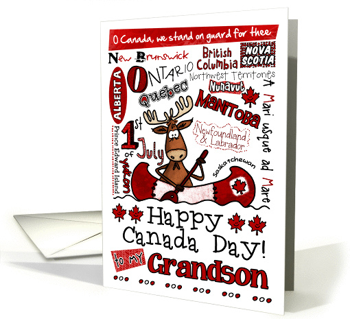 Grandson - Happy Canada Day - Canoe moose card (857508)