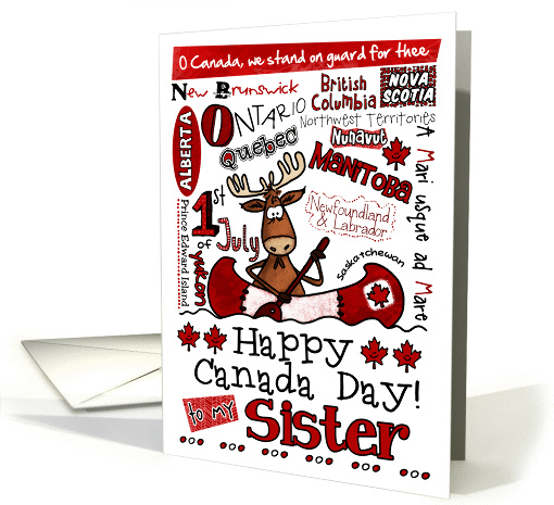 Sister - Happy Canada Day - Canoe moose card (857530)