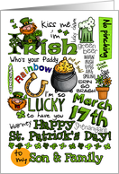 Happy St. Patrick’s Day Word Art - to my Son & Family card