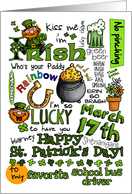 Happy St. Patrick’s Day Word Art - to my School Bus Driver card