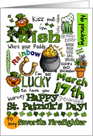 Happy St. Patrick’s Day Word Art - to my favorite Firefighter card