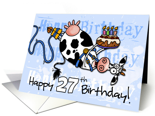 Bungee Cow Birthday - 27 years old card (918491)