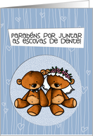 Portuguese Wedding Congratulations - Teddy Bear bride and groom card