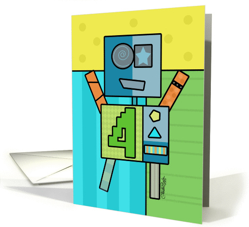Happy Fourth Birthday-Robot with Number Four card (1005695)