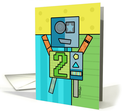 Happy Second Birthday-Robot with Number Two card (1005699)