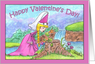 Happy Valentine’s Day Princess and Frog At Waterfall card