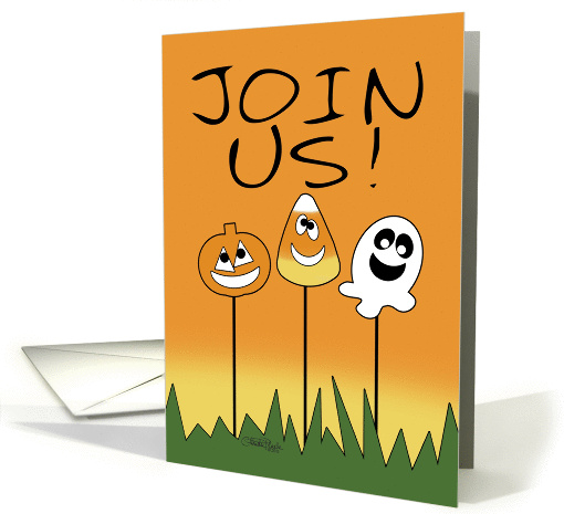 Halloween Party Invitation -Jack-o-lantern, Candy Corn, Ghost card