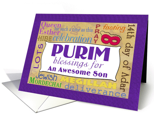 Purim Blessings for Son- Purim Word Cloud card (1039039)