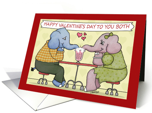 Happy Valentine's Day to Couple Elephants Share Milkshake card