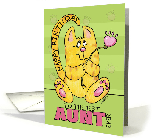 Happy Birthday for Aunt Yellow Tabby Cat with Paw Print Flower card