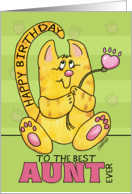 Happy Birthday for Aunt Yellow Tabby Cat with Paw Print Flower card