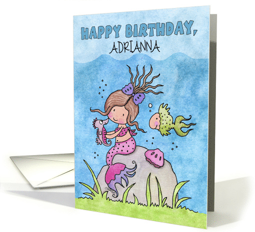 Personalized Name Happy Birthday Mermaid and Underwater Friends card
