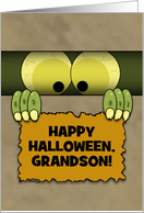 Customizable Happy Halloween for Grandson Monster in a Box card